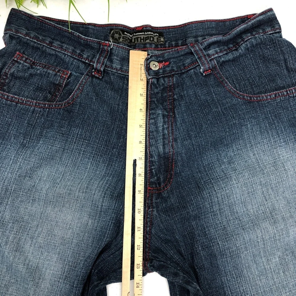 Southpole Jeans Mens 38x32 Blue Straight Leg Denim Red Stitch Casual Hip Hop Y2K